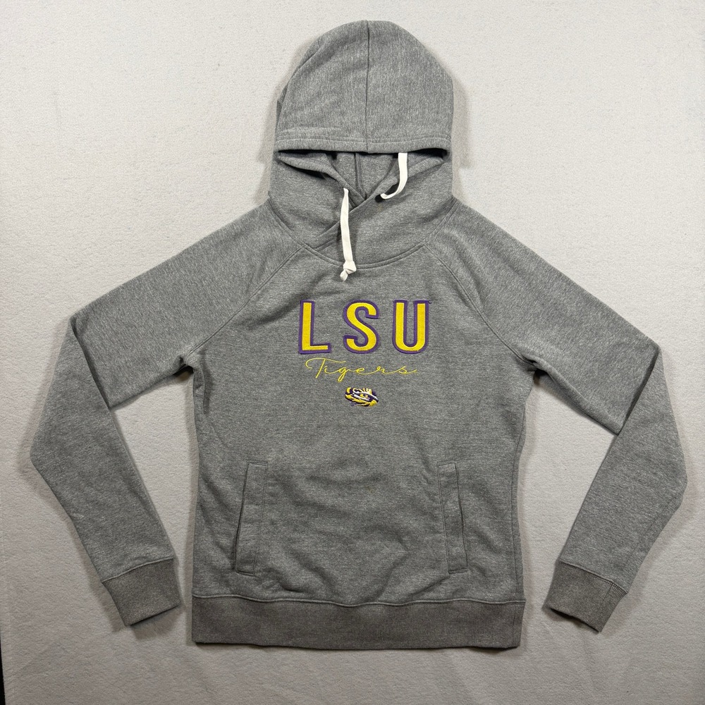 Captivating LSU Tigers Womens Small Gray Heather Embroidered Raglan Hoodie NCAA